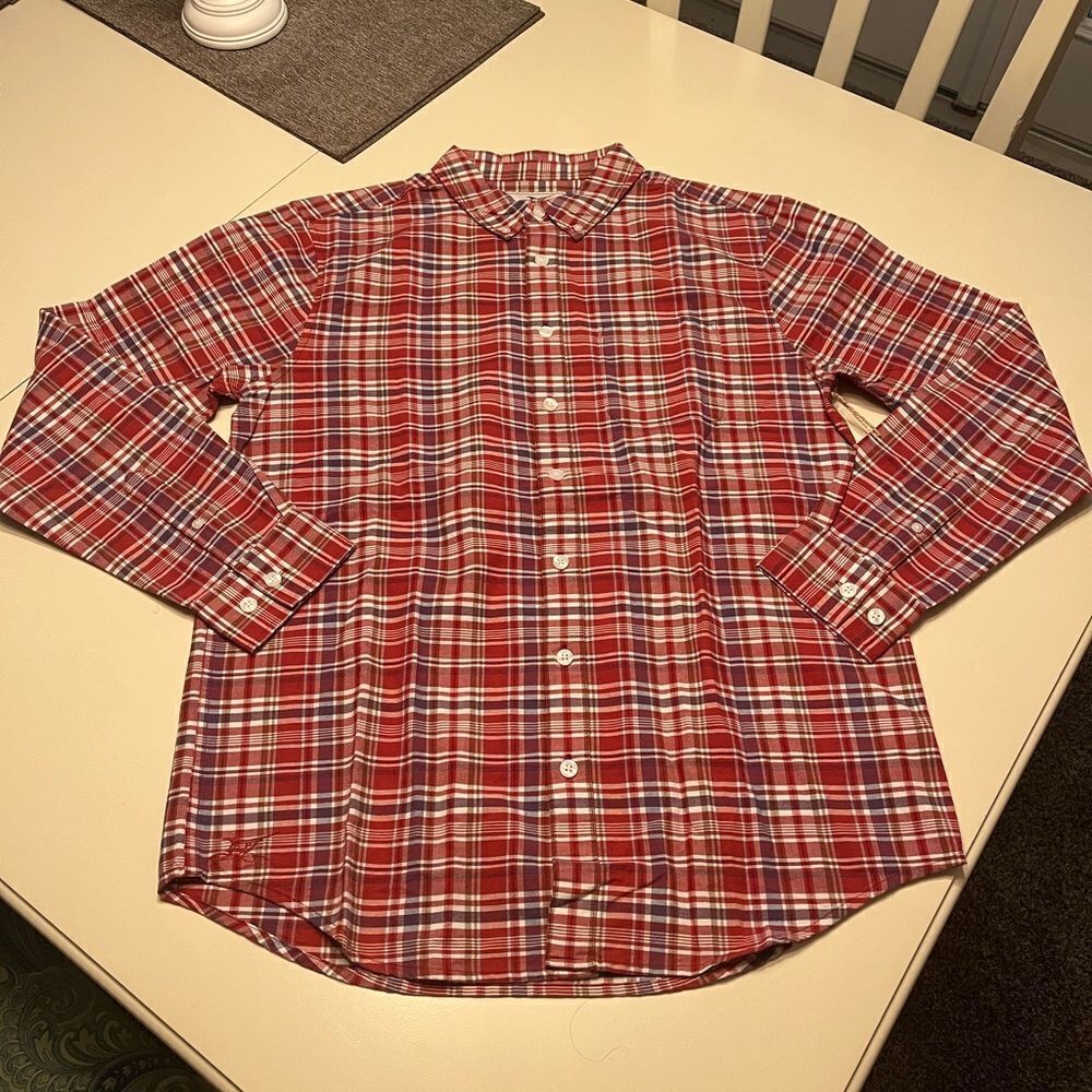 Madda Fella Red & Blue Plaid Cotton Button Down sz M NWOT